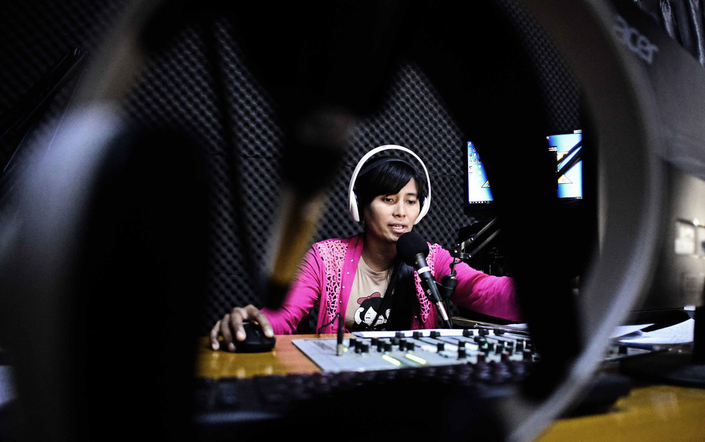 A radio presenter broadcasts in Myanmar. (file)