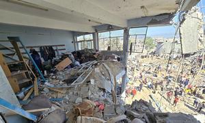 Aftermath of a 6 May Israeli airstrike on an UNRWA school turned-shelter in Gaza where dozens of people were reportedly killed, including women and children.