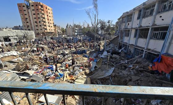 Aftermath of a 6 May Israeli airstrike on an UNRWA school turned shelter in Al Bureij, Gaza where 30 people were reported killed, among them women and children. Aftermath of a 6 May Israeli airstrike on an UNRWA school turned shelter in Al Bureij, Gaza where 30 people were reported killed, among them women and children.