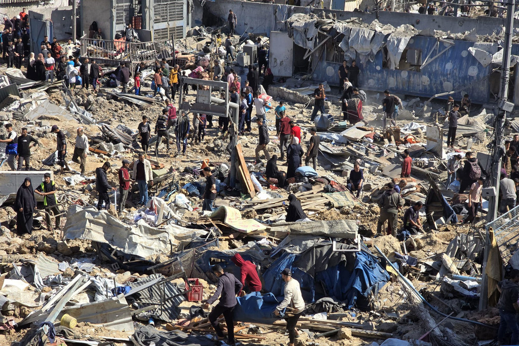 An UNRWA school turned shelter in Gaza lies in ruins following an airstrike.