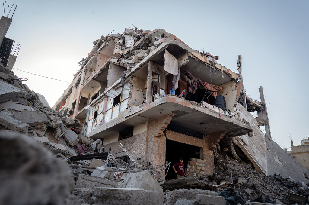 Washing is hung up to dry in a damaged home in Gaza City.