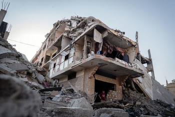 Washing is hung up to dry in a damaged home in Gaza City.