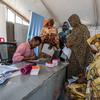 Сотрудники USAID и Управления ООН по координации гуманитарных дел находятся в центре распределения денежных средств в лагере для внутренне перемещенных лиц Гарб-аль-Матта, Кассала, Восточный Судан, и помогают получателям помощи с оформлением документов.