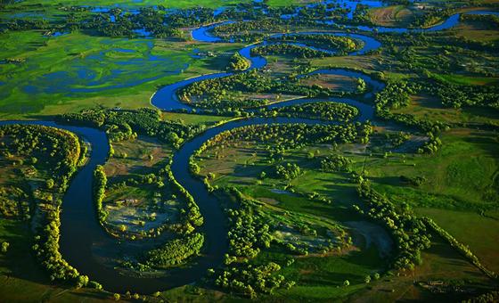 An aerial view of wetlands in China.