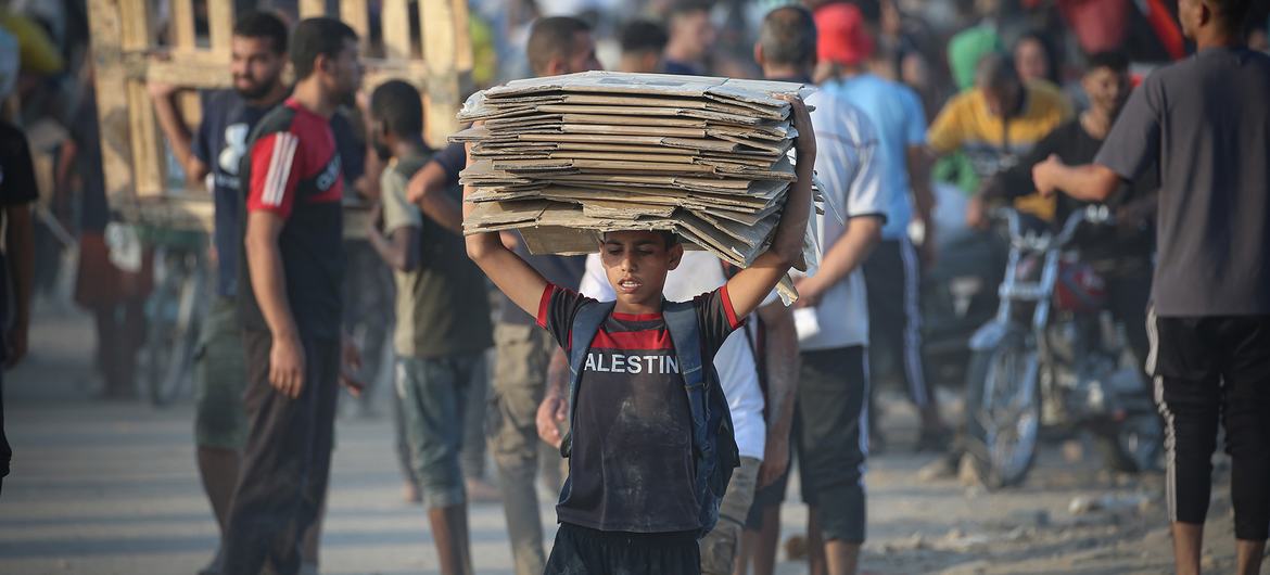 A boy walks through Netzarim in the Gaza Strip.