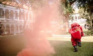 A participant in a UNODC-supported simulation of a chemical terrorism attack in Indonesia.