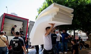 Emergency supplies are distributed to displaced families in Lebanon.