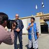 The UN human rights chief, Volker Türk, (left) stands outside the Rafah crossing point into Gaza with Spokesperson, Ravina Shamdasani.