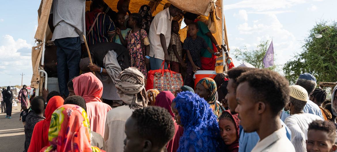 People fleeing violence pass through a transit centre in Renk in the north of South Sudan.