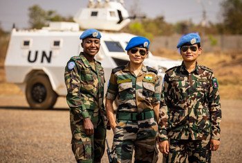 Des femmes Casques bleues servant sein de la mission de l'ONU au Soudan du Sud.