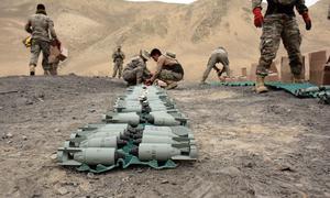 Cluster munitions are prepared for destruction in Pisco, Peru.