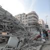 A building collapsed into the street in Gaza.