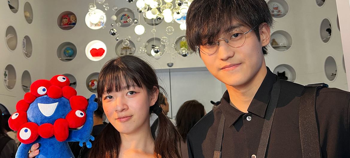 Agaka Sato (left) and Takato Ishida explore the orb room in the UN Pavilion. Agaka Sato (left) and Takato Ishida explore the orb room in the UN Pavilion.