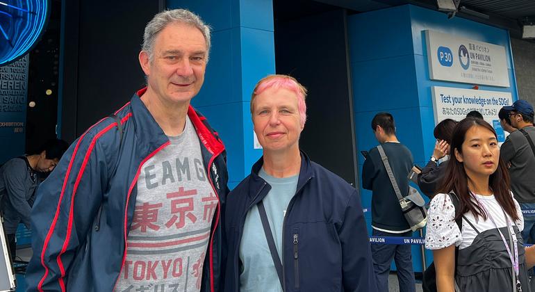 Phil Malon, with his friend in the UN pavilion. Phil Malon, with his friend in the UN pavilion.