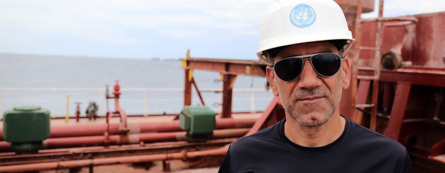 UN Inspector Metin Gezer carries out a Joint Coordination Centre (JCC) inspection in the Marmara Sea.