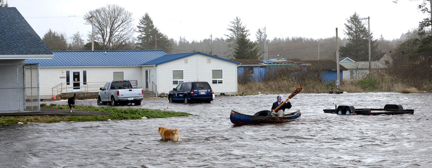Extreme weather has caused flooding in  Taholah, Washington State.
