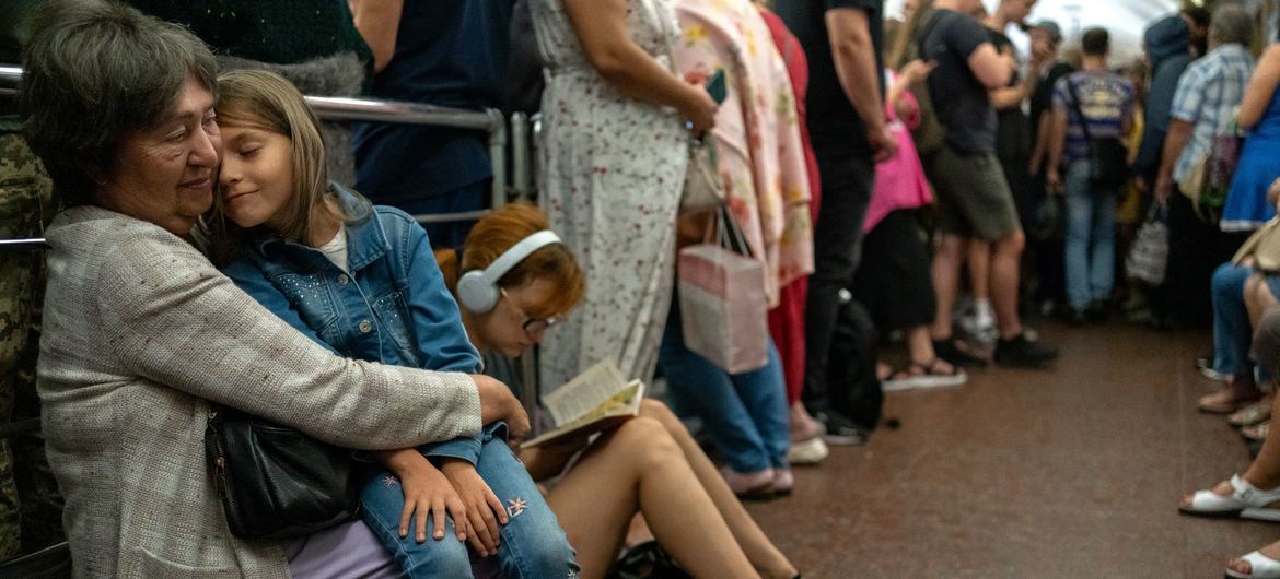 People take shelter from missile attacks in a subway station in Kiev, the capital of Ukraine.