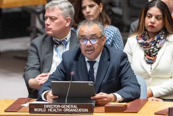 Le directeur général de l'OMS, Tedros Adhanom Ghebreyesus, lors d'une réunion du Conseil de sécurité de l'ONU sur la situation au Moyen-Orient, le 10 novembre 2023.