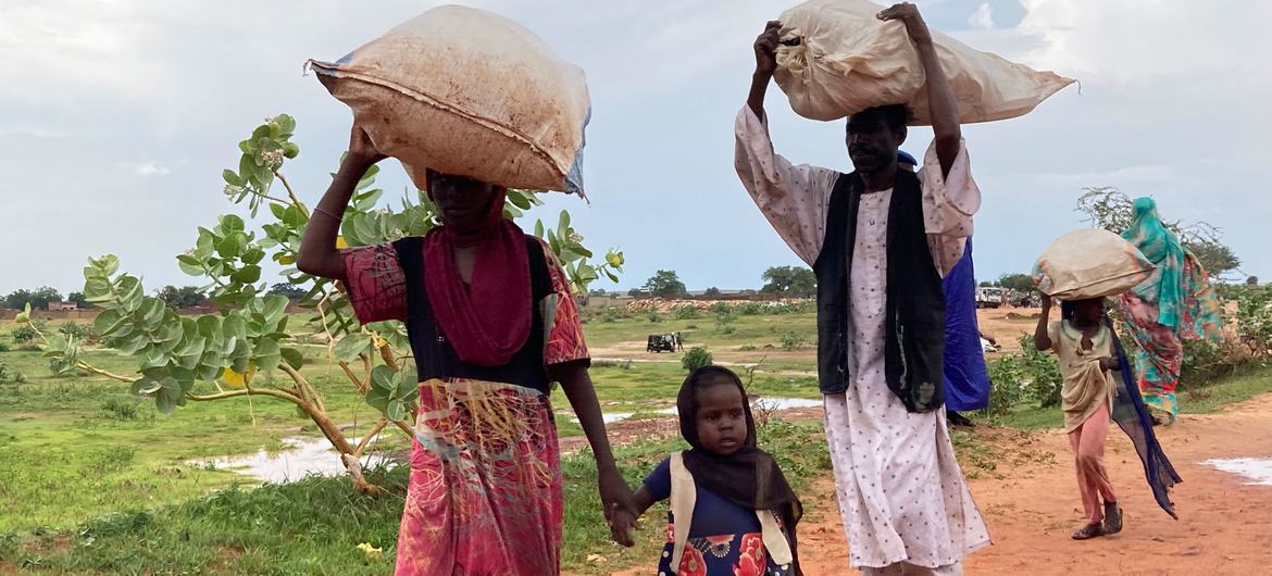 A family from Darfur, Sudan, flees across the border to Chad.