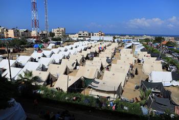 Thousands of displaced people are living in Khan Younis camp in southern Gaza. 