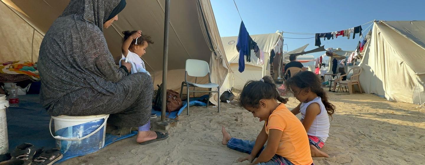 Families continue to find shelter in the Khan Younis camp in Gaza. 