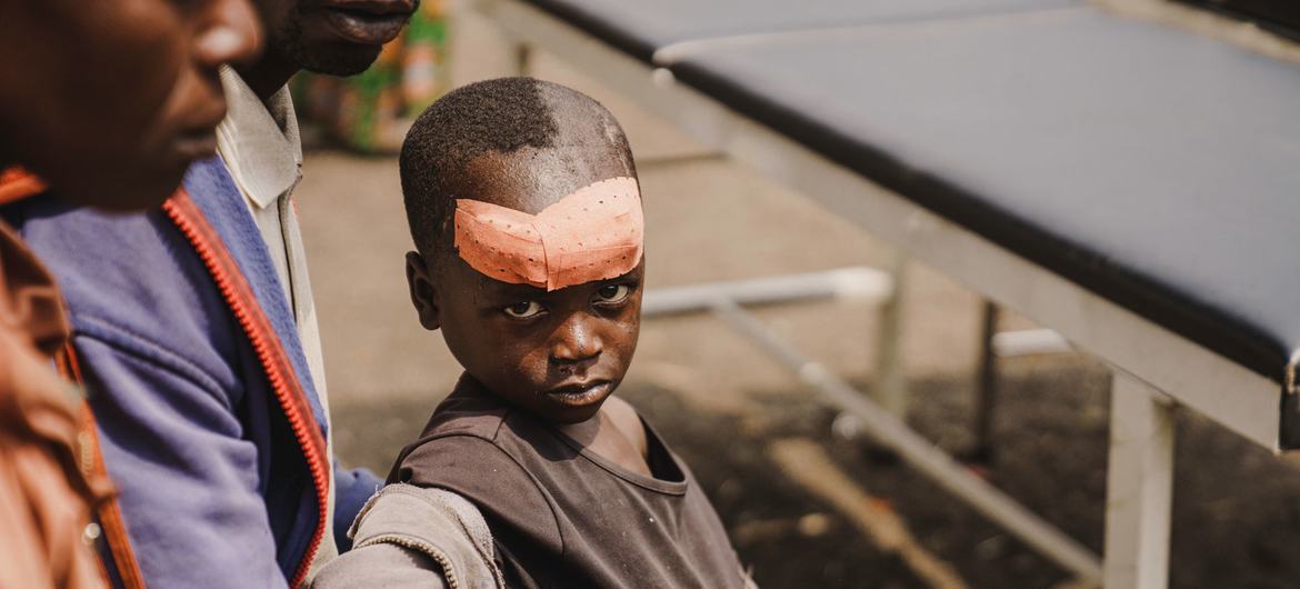 A young boy was injured while fleeing clashes at a site for displaced people in North Kivu province in the eastern Democratic Republic of the Congo.