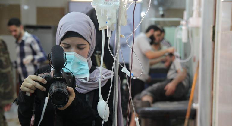 Waad Al-Kateab films at a hospital in Syria.