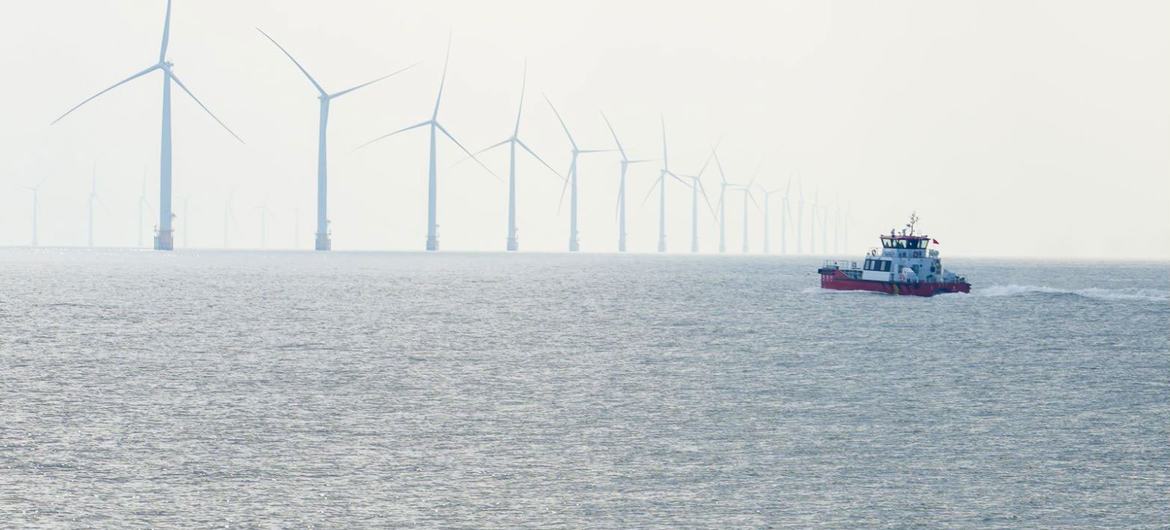 中国国家电力投资集团在江苏盐城市滨海县的海上风电项目。