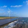 盐城滨海县月亮湾沿海公路边的风力涡轮机