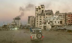 A UN vehicle passes through Gaza.