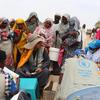 Alimentos são distribuídos aos refugiados sudaneses em Koufron, Chade