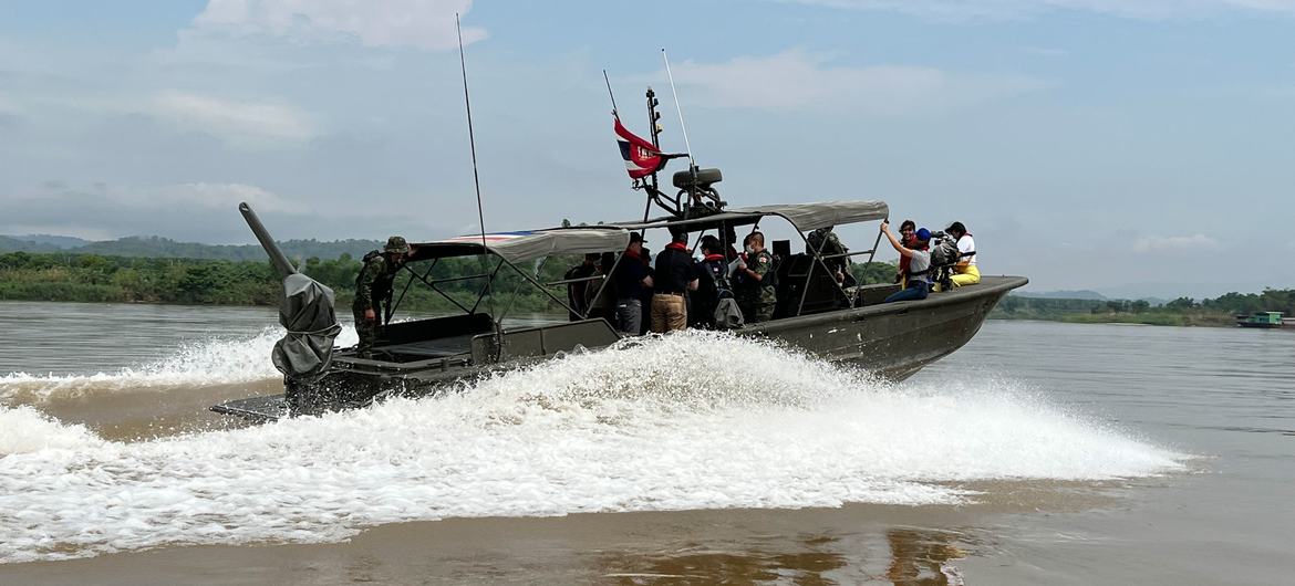 A Thai navy launch patrols the Mekong River along the borders of Thailand with Laos and Myanmar.