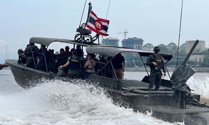 The Thai Navy Mekong Riverine Unit patrols the border between Thailand, Myanmar, and Laos.