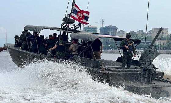 L'unité fluviale du Mékong de la marine thaïlandaise patrouille à la frontière entre la Thaïlande, le Myanmar et le Laos.
