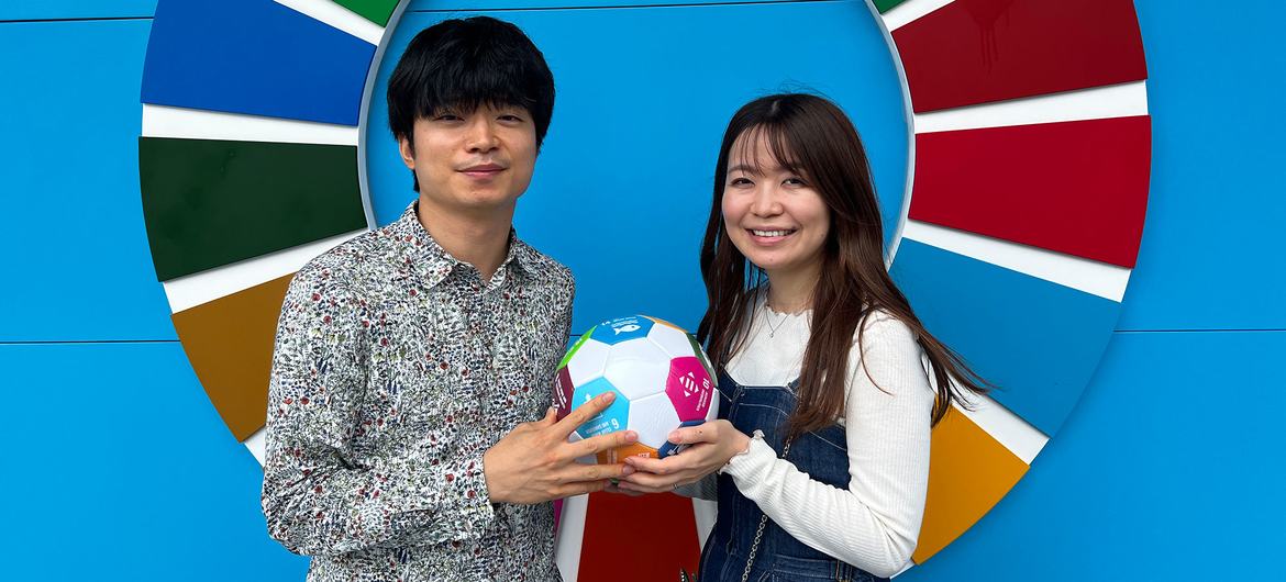 Taro Shinzato (left) visited the UN Pavilion with Satoka Shinzato. Taro Shinzato (left) visited the UN Pavilion with Satoka Shinzato.