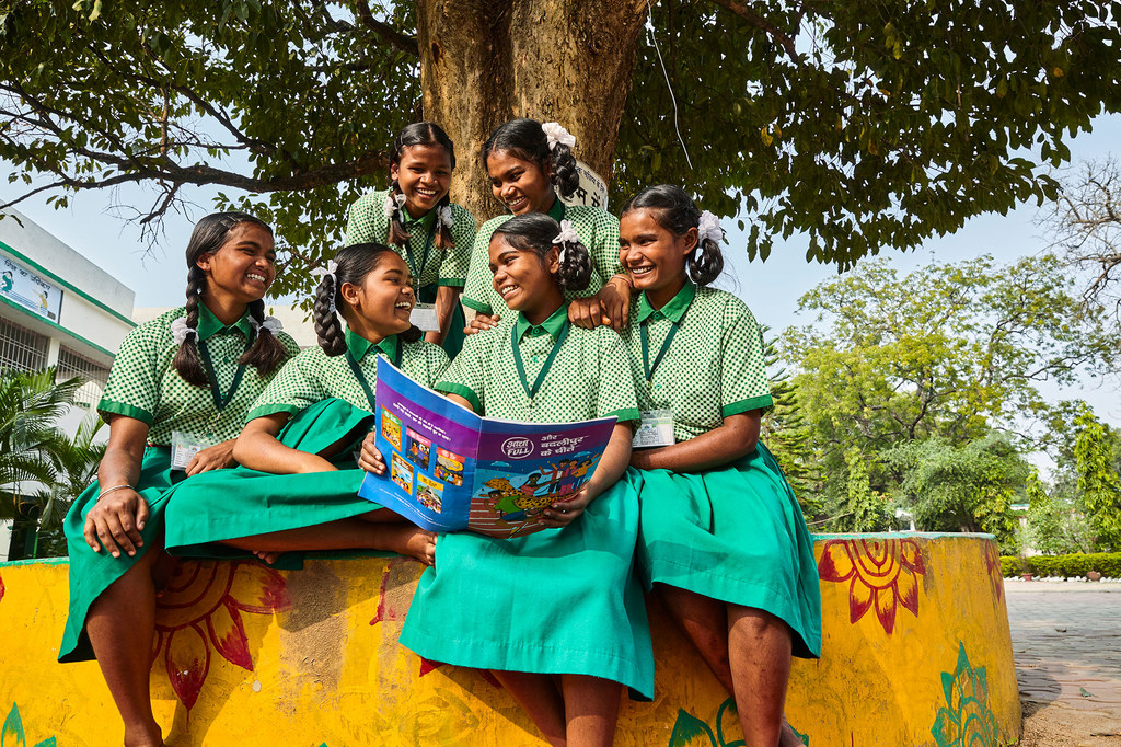 Young women discuss life skills at a school in Jharkhand, India.