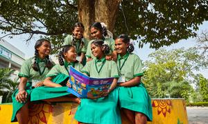 Young women discuss life skills at a school in Jharkhand, India.