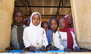 Children whose families fled El Fasher attend a village school in Tawila, North Darfur. The desert town's population is now as large as Luxembourg's, at more than 650,000. 