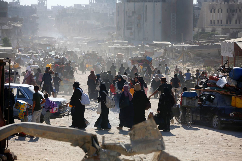 Palestinos desplazados en Gaza.