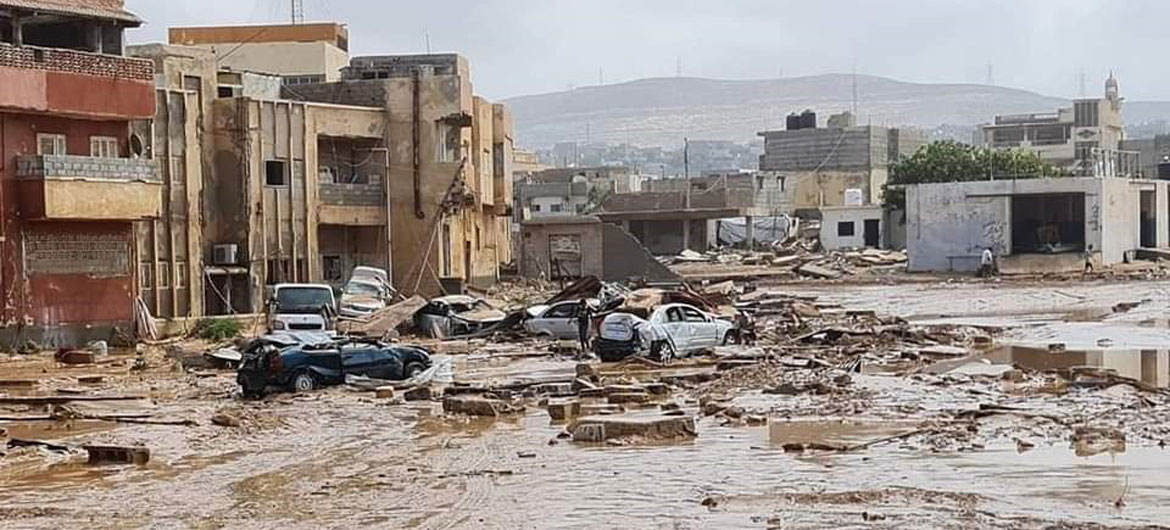 Catastrophic flooding breaks dams and sweeps away buildings and homes in Libya.