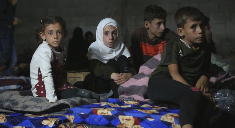 Children in northwestern Syria stay in a reception centre after their homes were bombed.