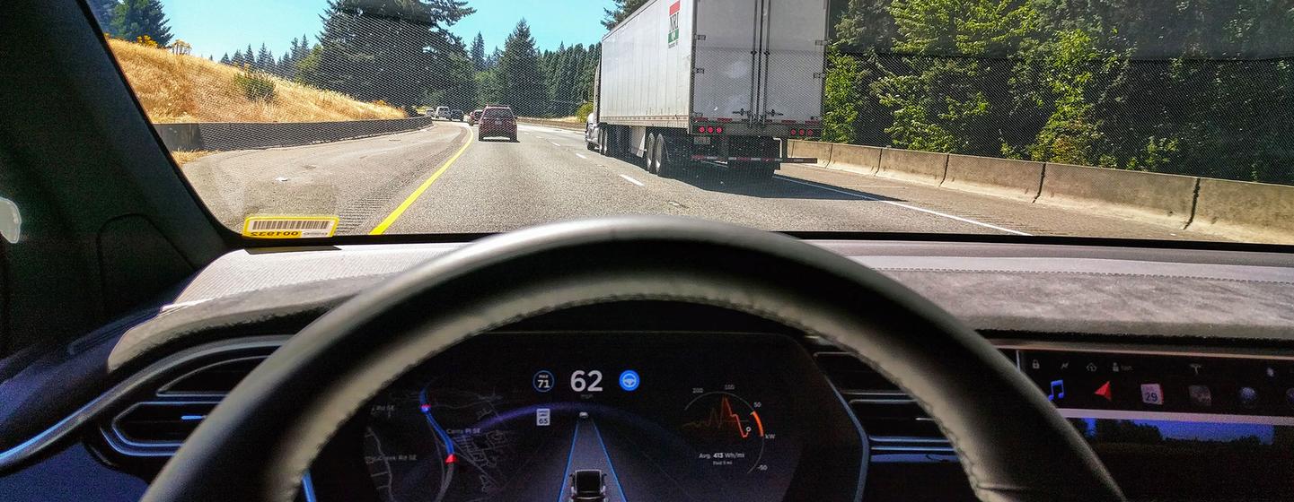A Tesla car in "autopilot" mode