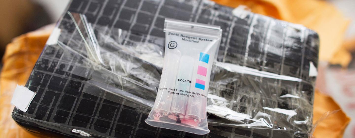 A package of cocaine seized in Haiti is put on show. (file)