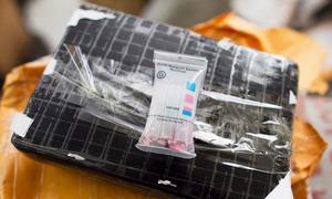 A package of cocaine seized in Haiti is put on show. (file)