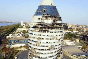 A building in the Sudanese capital, Khartoum, shows the signs of conflict.