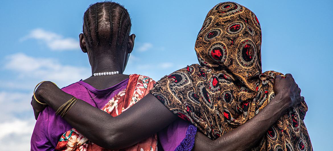 Espace convivial pour les femmes dans un camp de personnes déplacées internes à Bentiu, au Soudan du Sud.