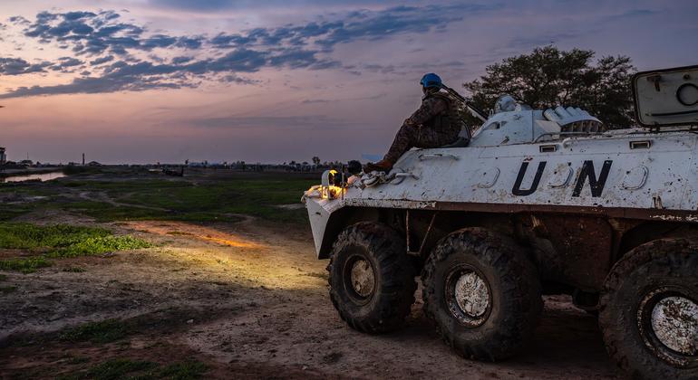 UN peacekeepers undertake night patrols in Sudan.