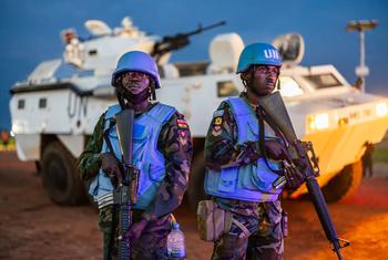 Ghanaian peacekeepers take part in a night patrol in Bentiu, South Sudan .