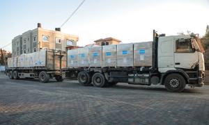 Suministros de ayuda humanitaria llegan a un almacén de UNICEF en Deir Al Balah, en el centro de Gaza.