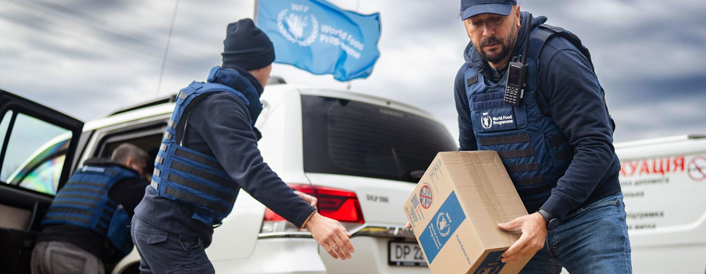 Emergency food supplies are distributed in Kryvorizhzhia, in the Donetsk region of Ukraine. 
